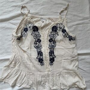 Love on a Hanger Cream Blouse with Navy Embroidery